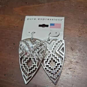 Vintage  Pure Expression Geometric Boho Shield Silver Tone Earrings NWT 💫